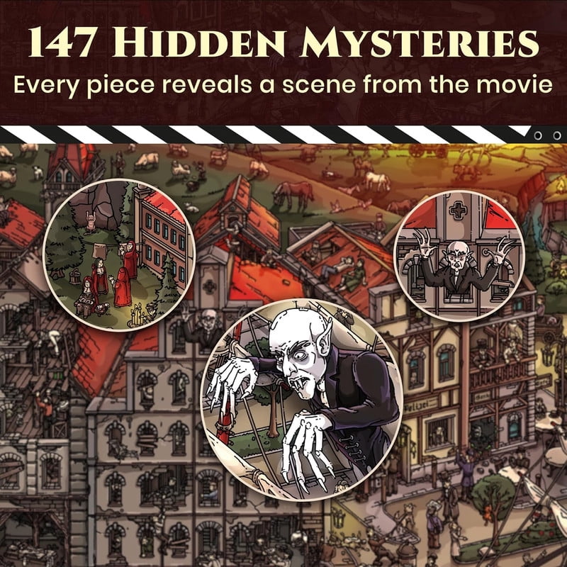 Quokka 1000 Piece Puzzle for Adults – Nosferatu 1922 Horror Movie Inspired Jigsaw – 147 Hidden Mysteries, 2 Secret Envelopes for Extended Experience