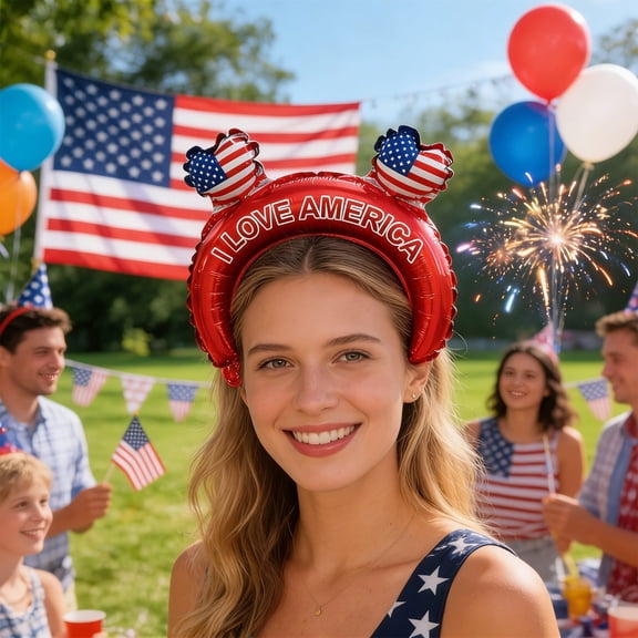 12 Pcs 4th of July Inflatable Headbands I Love America Balloons Hats Hair Hoops for Independence Day USA 250th Anniversary Party Favors Photo Props