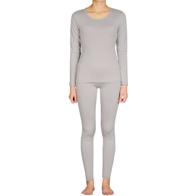 LAVRA Womens Microfiber Long Johns Thermal Underwear Two Piece Set -Small-Silver