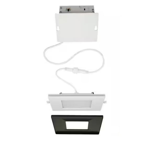 ETI 538661020 4in Square Canless Slim Downlight with Night Light and Black Trim 120Vac 11W 660lm 2700K 3000K 3500K 4000K 5000K Triac Dimming