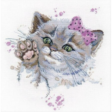 UPC: 4680021530258 | Little Cat Cross-Stitch Kit on Aida 14 Count Canvas Monochrome Little Kitten Animal Cross Stitch Kit by Oven 1137