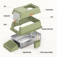 thumbnail image 3 of WoofiGo XL Stainless Steel Cat Litter Box with Removable Lid, Front & Top Entry, High-Sided Enclosure with Scoop, Mat & Footboard, Green, 3 of 7