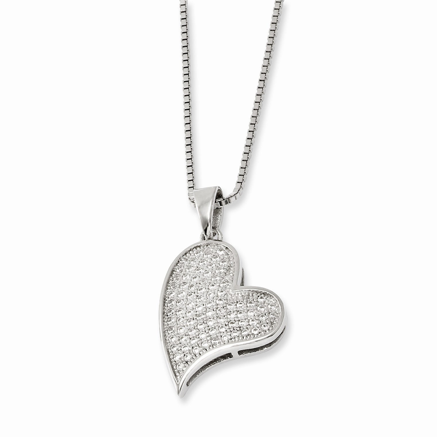 Brilliant Embers Sterling Silver Rhodium-plated Polished CZ Heart Pendant Necklace 18 2 Extender