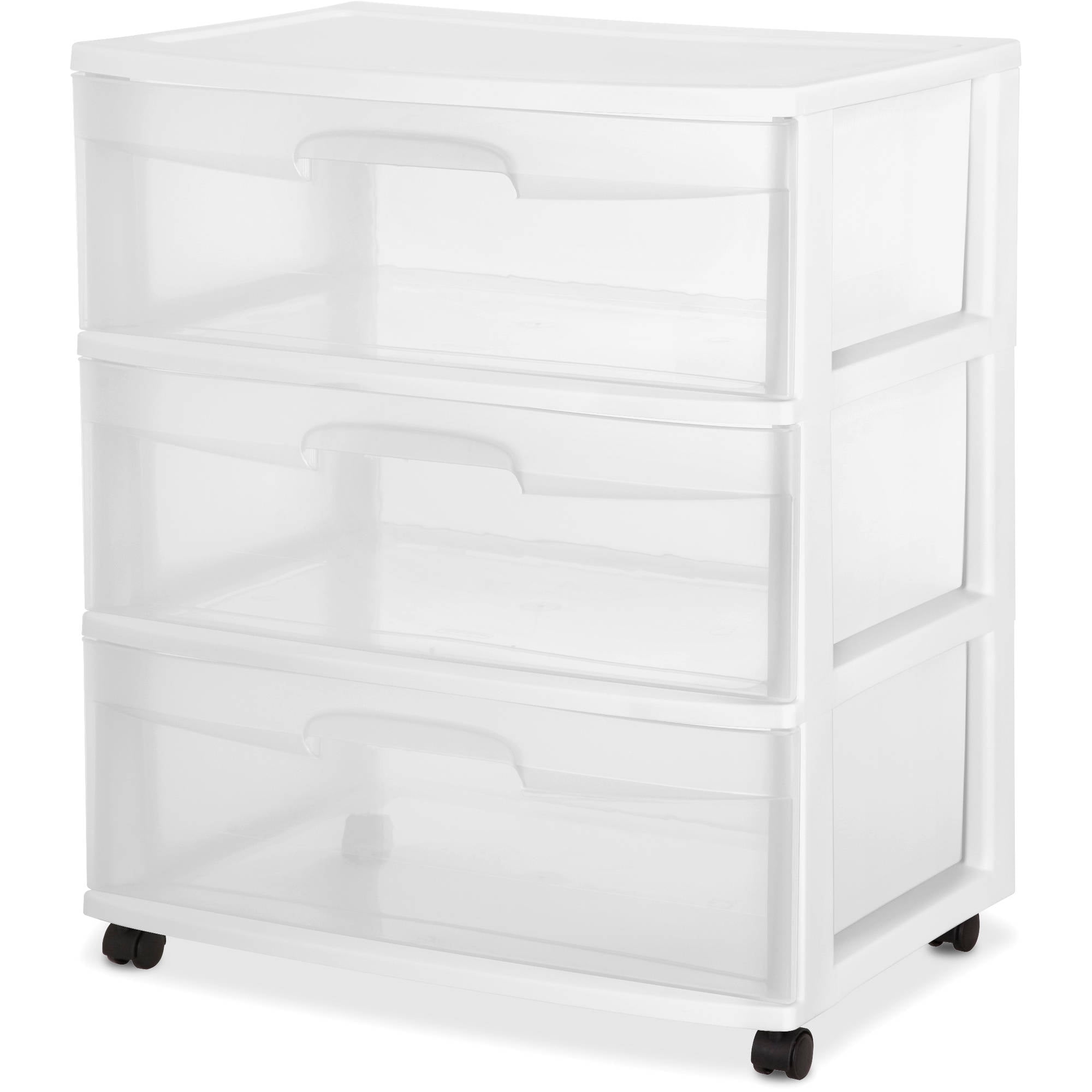 Sterilite 3 Drawer Wide Cart Plastic Storage Rolling Organizer