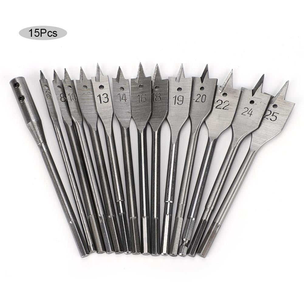 FAGINEY Wood Spade, 15 Pcs Spade Drill Bit Set Paddle Flat Bits With