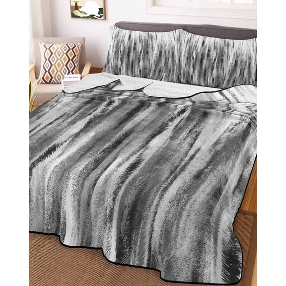 Black Grey Vintage Queen Size Down Alternative Comforter, Lightweight Comforter Quilt Bedding Set with Pillow Shams Retro Abstract Art All Seasons Bed Comforter Duvet Insert 90"x96"