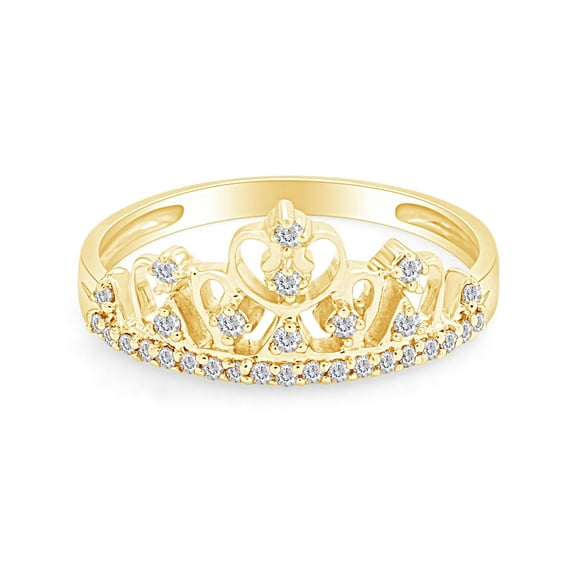 AFFY Round Cut White Cubic Zirconia Princess Crown Ring In 14k Yellow Gold Over Sterling Silver