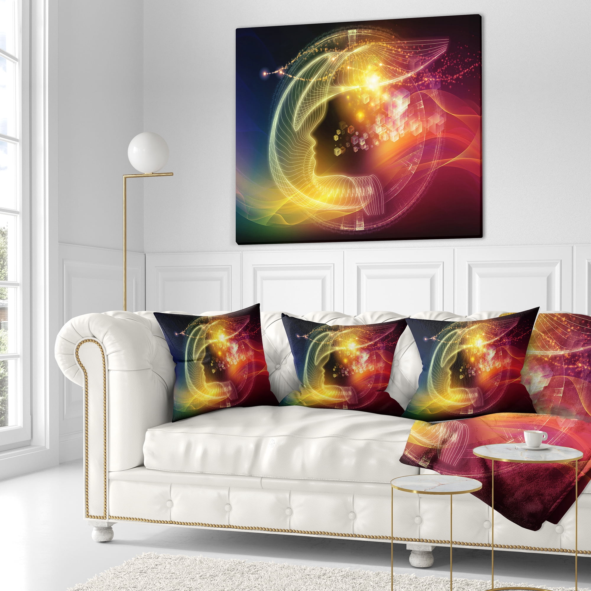Designart Illuminating Human Head Fractal - Abstract Throw Pillow - 18x18