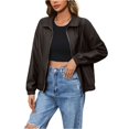 thumbnail image 2 of dGslk Women's Casual Long-Sleeved Solid Color PU Motorcycle Leather Jacket Coffee S, 2 of 2