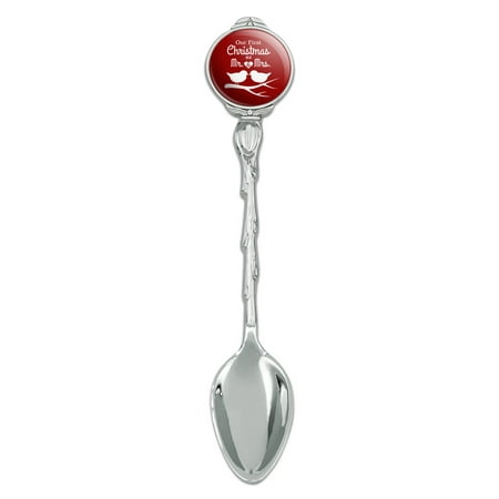 

Our First Christmas as Mr and Mrs Married Kissing Birds Red Background Novelty Collectible Demitasse Tea Coffee Spoon