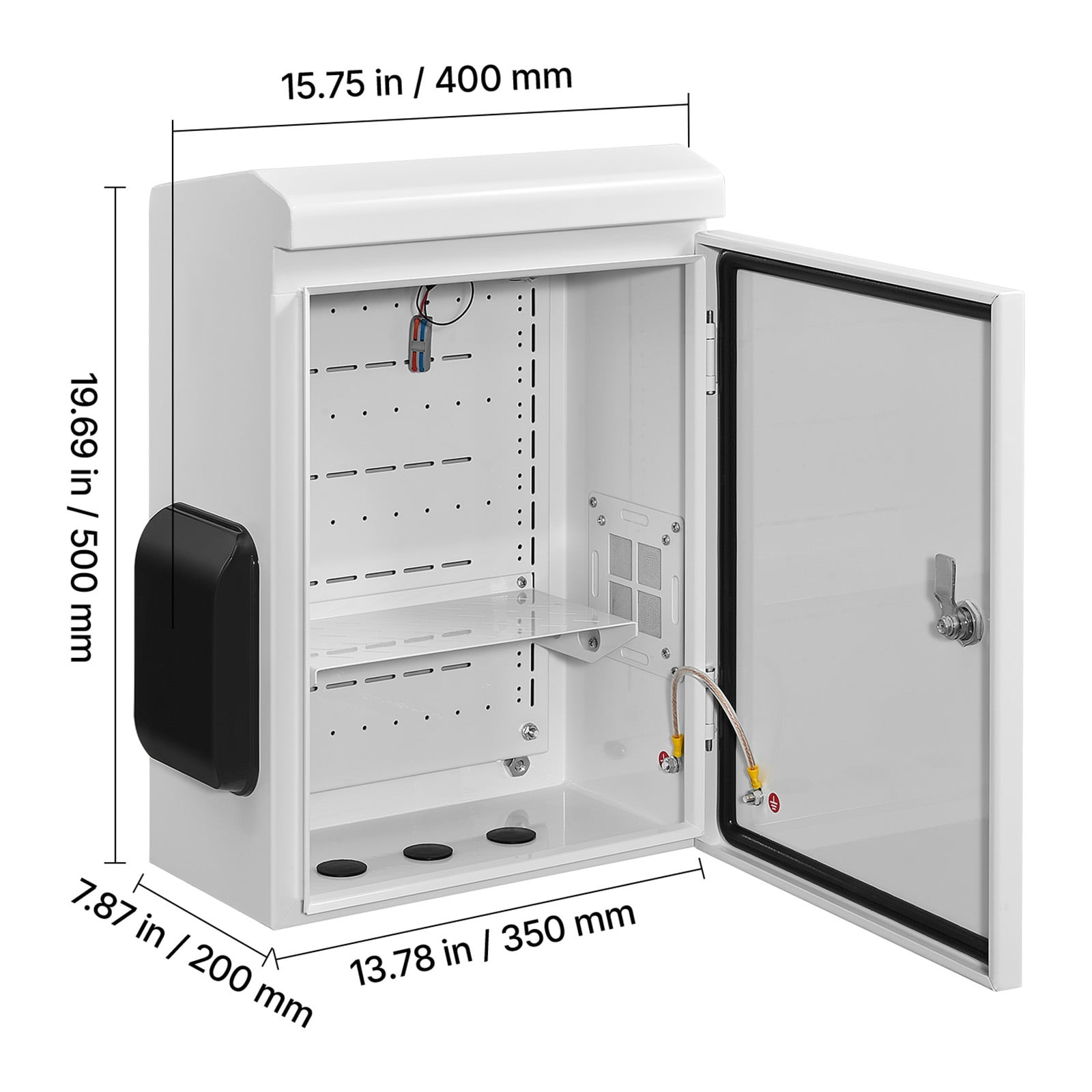 KFFKFF Outdoor Electrical Enclosure, Cold-Rolled Steel, Junction Box with Built-In Thermostat and Fan, Weatherproof Hood, Ventilated Structure, IP65 Rated Waterproof Hinged Design, 20 x 16 x 8 in