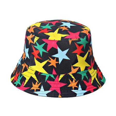 

Dadaria Bucket Hats Men Women Sun-shading Basin Double-sided Color Five-pointed Star Fisherman Hat Black Women Men