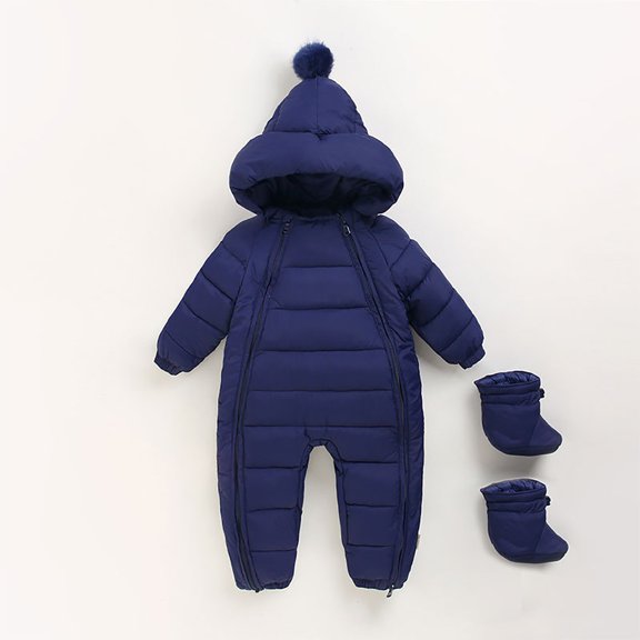 Baby Snowsuit Cute Puffer Romper Outwear Coat for Toddler Puffer Coat Warm Windproof Long Sleeve Baby Girl Clothes Winter for Toddler Boys 18-24 Months
