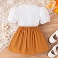 thumbnail image 3 of Toddler Girl Spring Summer Outfit Bubble Puff Sleeve Shirt Top Pleated Mini Skirt Kids Girl 2Pcs Set, 3 of 5