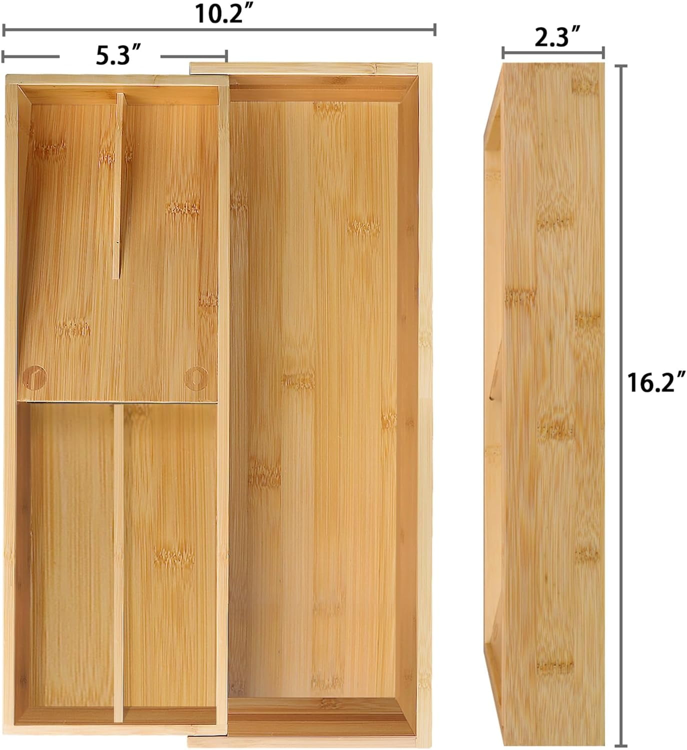 Expandable Bamboo Kitchen Drawer Organizer - - Utensil Holder and Cutlery Tray for Flatware Organizers and Kitchen Utensils