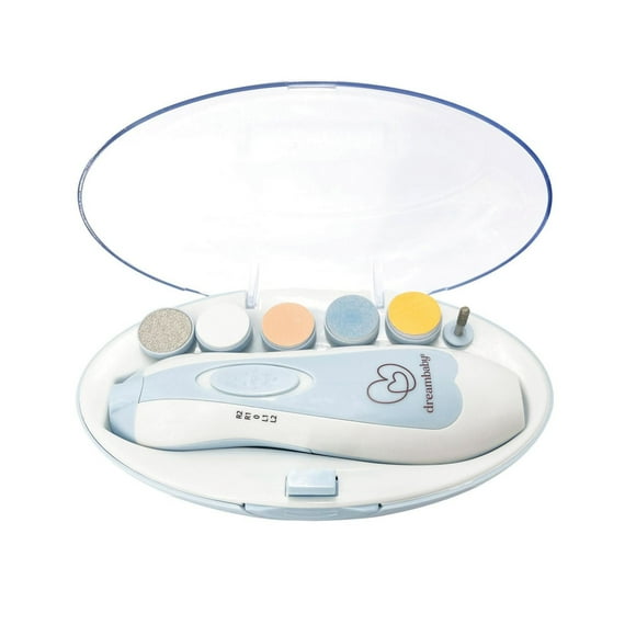 Kit de soins des ongles Dreambaby® Baby & Me - Coupe-ongles électrique pour bébés - Comprend 6 options de coupe et de mise en forme ainsi que 8 embouts de rechange | À partir de 0 mois