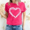 thumbnail image 2 of Women's Valentine's Day Short Sleeve Shirts Heart Print Casual Basic Tee Tunic Crewneck Graphic Blouses Tops (L, Hot Pink), 2 of 5
