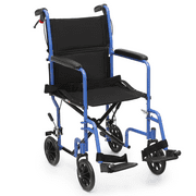 monicare *FDA APPROVED* Transport Wheelchair, Folding Transport Chair with Swing Away Footrests and Flip Back Backrest, 250lbs Weight Capacity, Blue