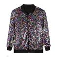 thumbnail image 2 of CARETOO Girls' Sequin Bomb Jacket Shiny Set Long Sleeved Zipper Bright Color for Girls' Kid Birthday Concert Varsity Jacket, 2 of 7