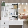 thumbnail image 4 of Yamissi Modern Vanity Desk with Lights, Makeup vanity Set with Sliding Mirror, Dressing Table with Drawers and Stool, White, 4 of 10