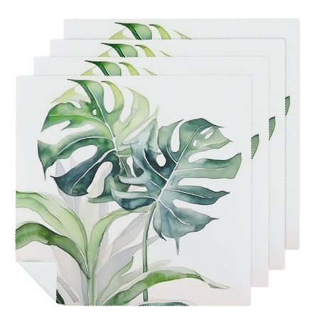 

WENZZ Green Plant White Leaves Watercolor Cloth Napkins Polyester Fabric for Events Gift Reusable Machine Washable - Set of 6 4 PCS