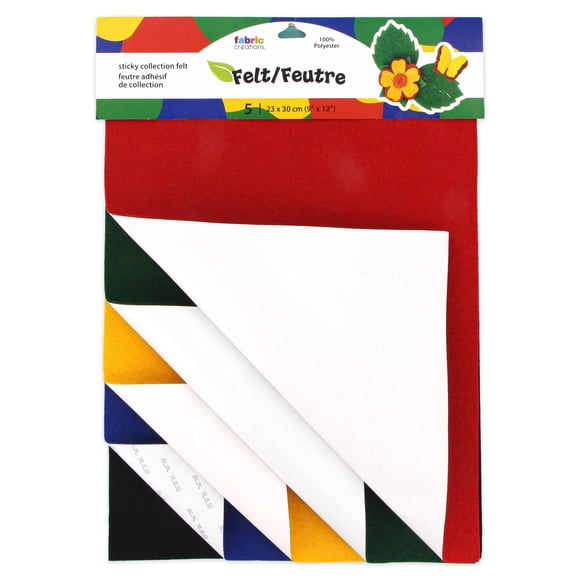 Fabric Creations, feuilles de feutrine adhésive assorties, lot de 5, 100 % polyester, 23 cm x 30 cm (9 po x 12 po)