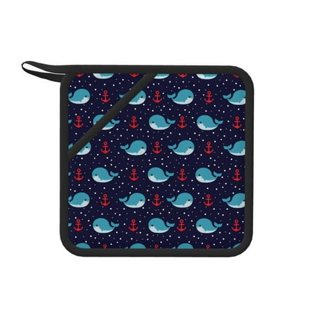 

1 PCS Pot Holders for Kitchen - Heat Resistant Silicone Pot Holders with Hanging Loop Cute anchor whale fish dots cartoon Non Slip Oven Hot Pads Potholders for Decor Baking Cooking Kitchen