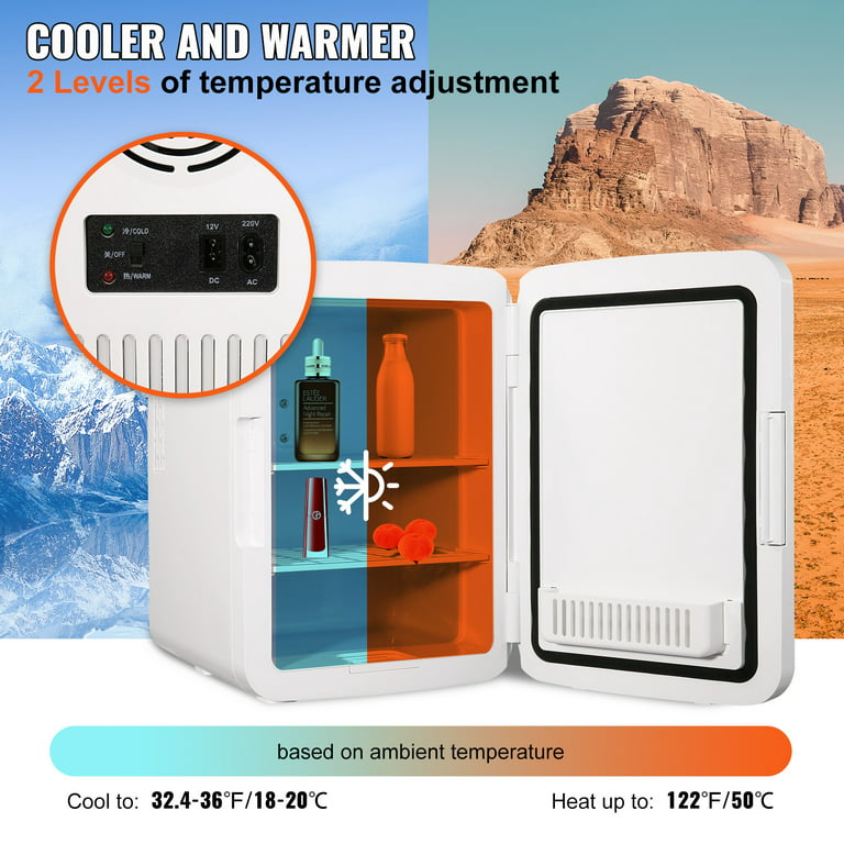 Mini Fridge 15L for Bedroom with Quiet ECO Mode, 21 Cans Small Car Fridge  Portable Cooler and Warmer AC/DC Powered for Skin Care, Cosmetics, Food