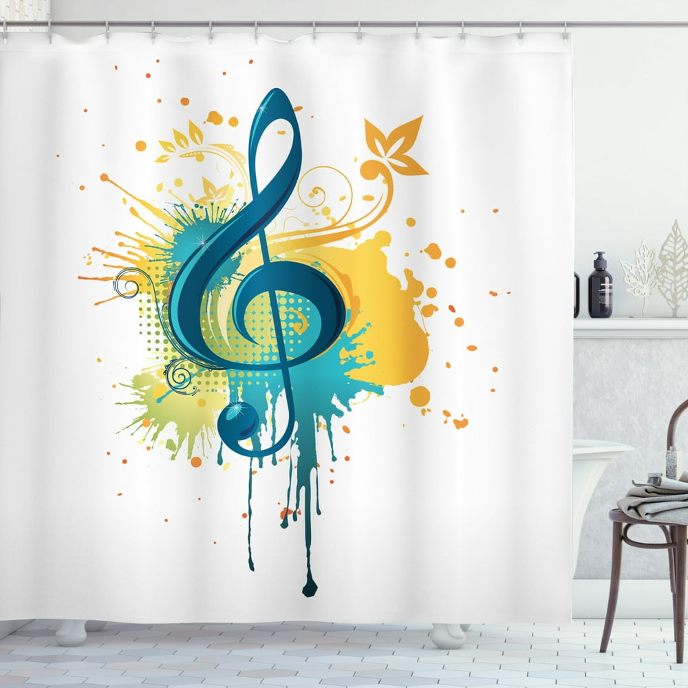 Music Shower Curtain, Creative Layout of Clef on Modernistic Splash