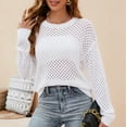 thumbnail image 5 of Womens Knitting Tops Pullover Eyelet Hole Long Sleeve Crew Neck Sweaters Loose Fitting Solid Knitwear, 5 of 7