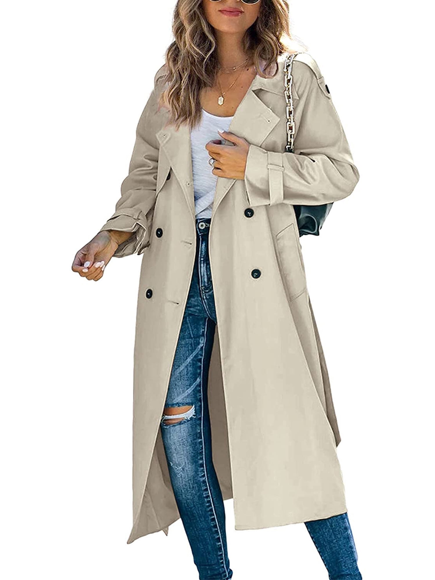 Women Wool Blend Double Breasted Lapel Maxi Long Trench Outwear Loose Coat New 5 Women Wool Blend Double Breasted Lapel Maxi Long Trench Outwear Loose Coat New 5