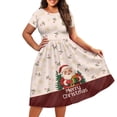 thumbnail image 3 of SCRAWLGOD Santa Claus Dress Women Summer Dresses with Short Sleeves Breathable Short Sleeve Midi Dress Casual Wide Neck Pleat Dresses for Christmas Size XL, 3 of 7