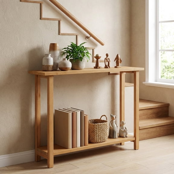 ELLEGNT 47" Farmhouse Console Table - Solid Teak Wood Frame, 2-Tier Narrow Design for Sofa, Entryway, or Hallway