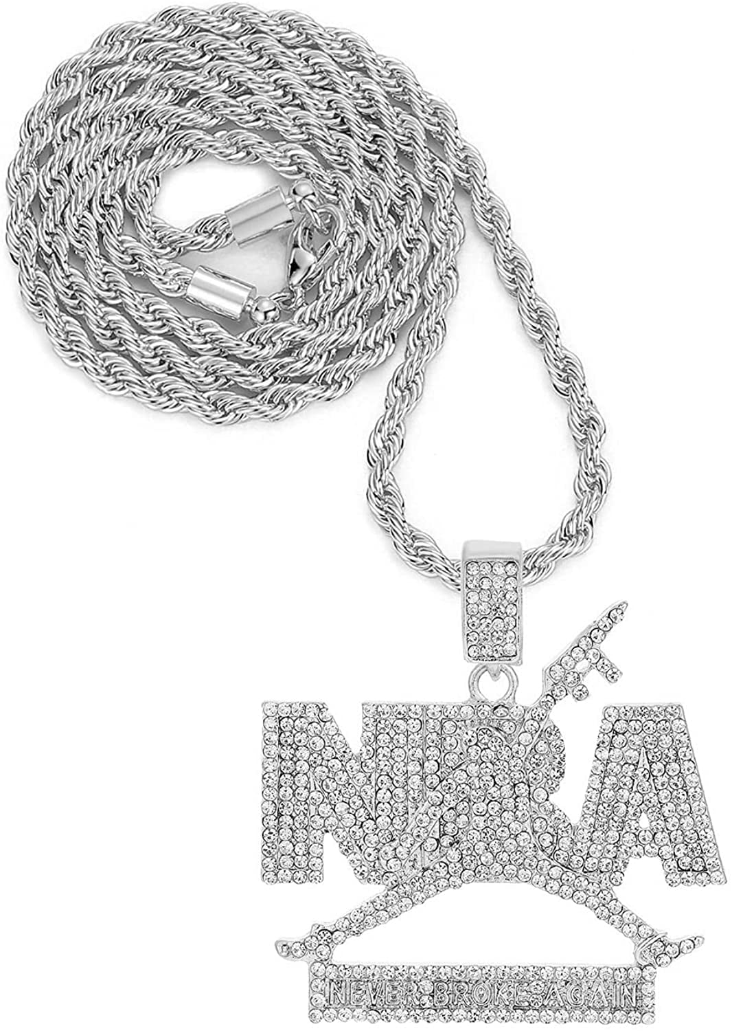 NBA YOUNGBOY 4KT PENDANT SILVER MIAMI CUBAN LINK CHAIN NECKLACE RAP ICED  BLING