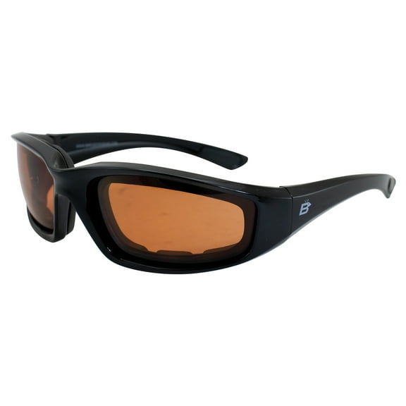 Birdz Eyewear Oriole Padded Motorcycle Riding Sunglasses Black Frame with Amber Anti-Fog UV400 Lenses