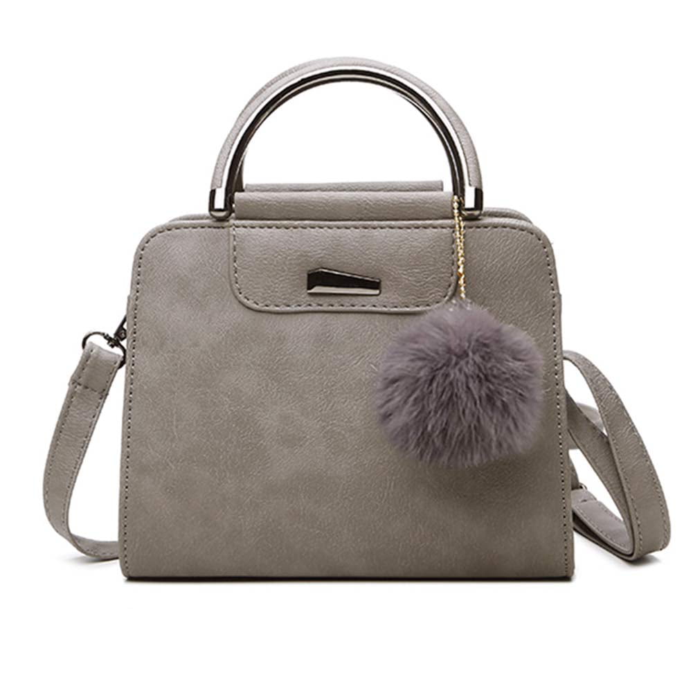 QGT Bag PU Leather Shoulder Bag Ladies Handbag Messenger Bag with Plush Ball Color : Grey 
