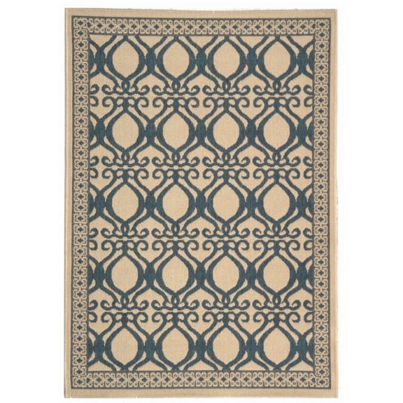 SAFAVIEH Courtyard Colton Geometric Indoor/Outdoor Area Rug, Natural/Blue, 2'7" x 5'