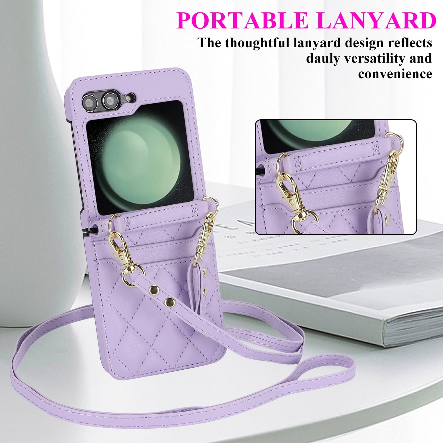 for Samsung Galaxy Z Flip 7 Crossbody Wallet Case with Built-in Card Slots Premium PU Leather Wristlet Strap and Lanyard, Carrying Handbag Phone Case for Samsung Galaxy Z Flip 7 Women Girls, Purple