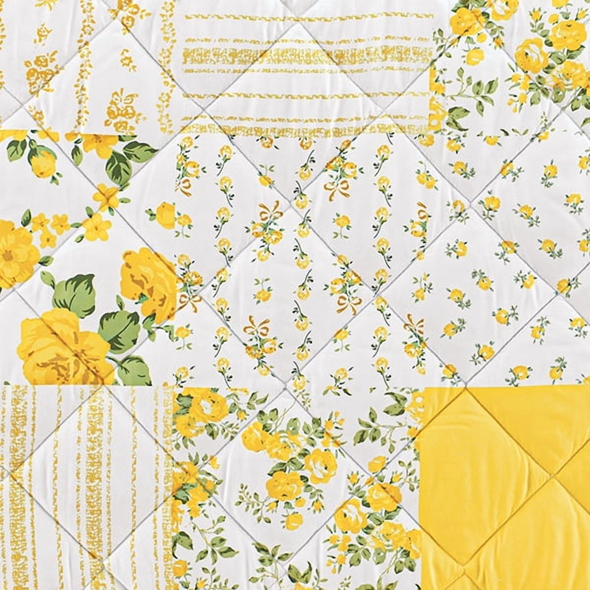 Collections Etc Beautiful Floral Patchwork Ruffled Quilt Top Bedspread | Florals, Solids, Stripes | Ruffle Edges | Pillow Shams Sold Separate | Machine Wash | Polyester