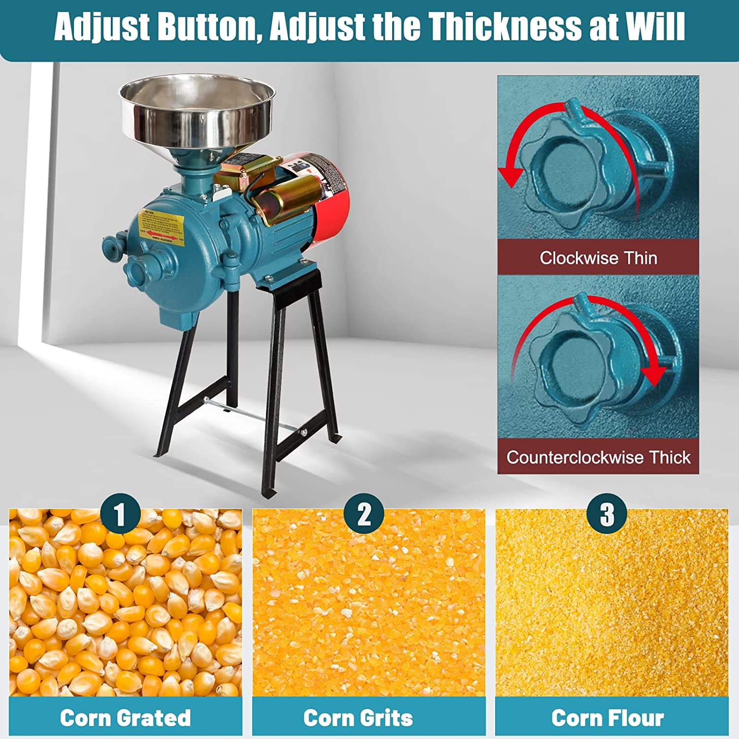 Slsy Electric Grain Mill Grinder Corn Grinder, 110V 3000W Commercial Corn Mill Grinder Machine Feed Mill Wheat Grinder, Flour Mill Cereals Grinder with Funnel