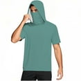 thumbnail image 4 of Htigea Unisex Hooded Sun Shirts UPF 50+ Short Sleeve Pullover UV Protection Hoodies Summer Rash Guard Workout Tops Army Green S, 4 of 8