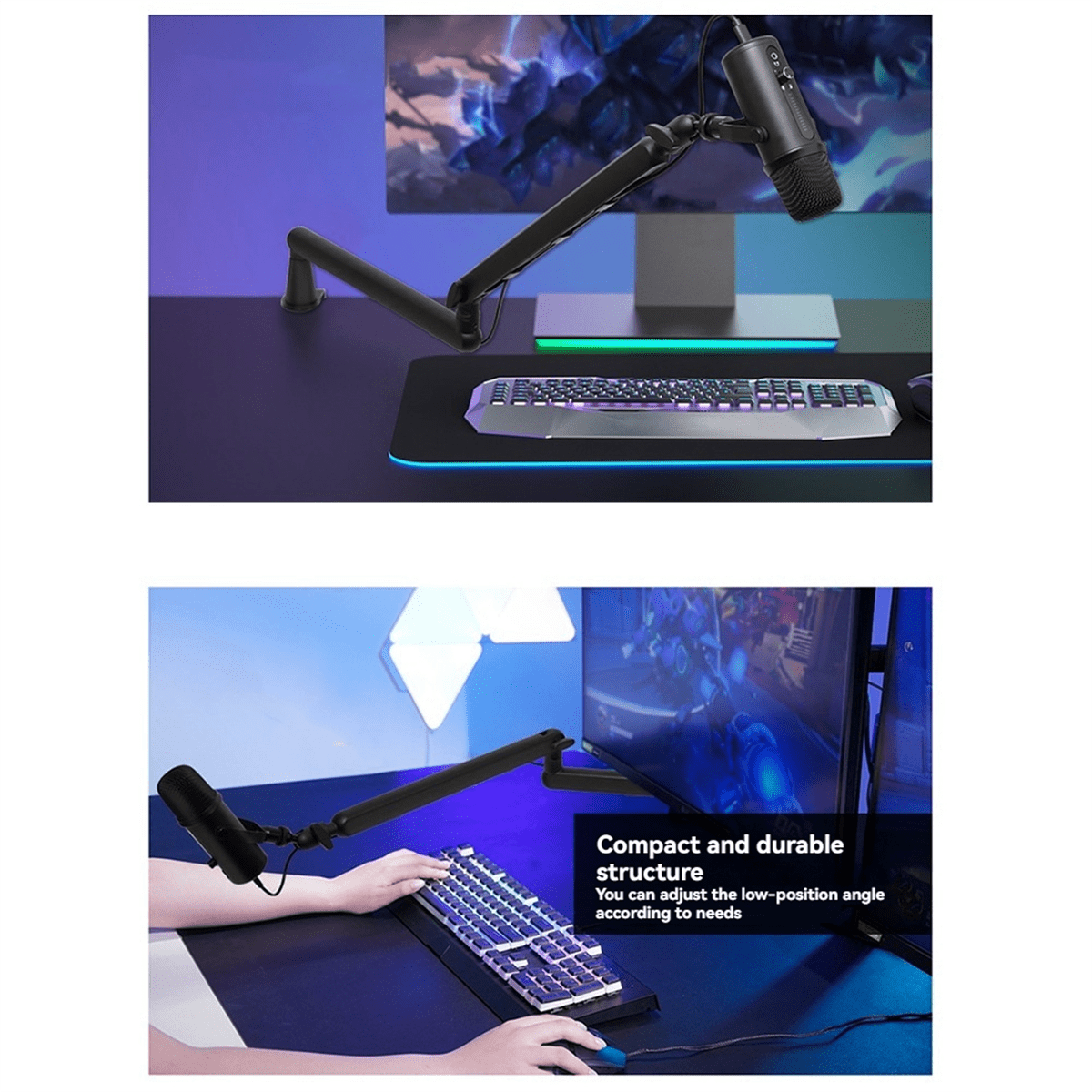 Mic Stand Desk, Heavy Duty Boom Arm Bear with Desk Mount Clamp, Adjustable Microphone Stand Desk, Desk Mic Stand