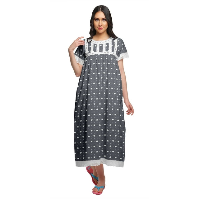 Moomaya Chemise de Nuit à Col Marin en Coton Imprimé pour Femmes, Boutonnée