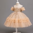 thumbnail image 6 of IFNWSV Girls Dresses Kids Solid Color Short Sleeve Dress Princess Dress for Beige 9-10Years, 6 of 6