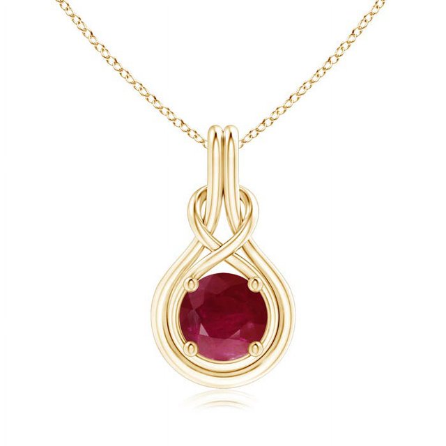 Angara Collier en Rubis Naturel - Pendentif Nœud Infini Solitaire en Rubis Rond 2,1 ct en Or Jaune 14K pour Femmes