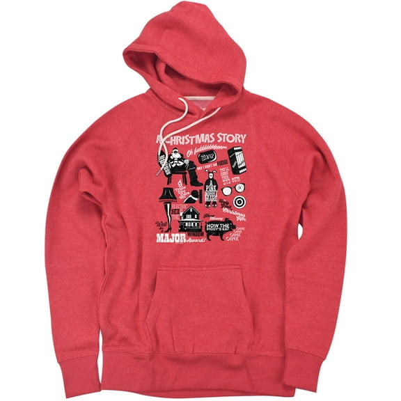 A Christmas Story Movie Icons Collage Unisex Adult Slim Fit Pull-Over Heather Hoodie, Red, Small