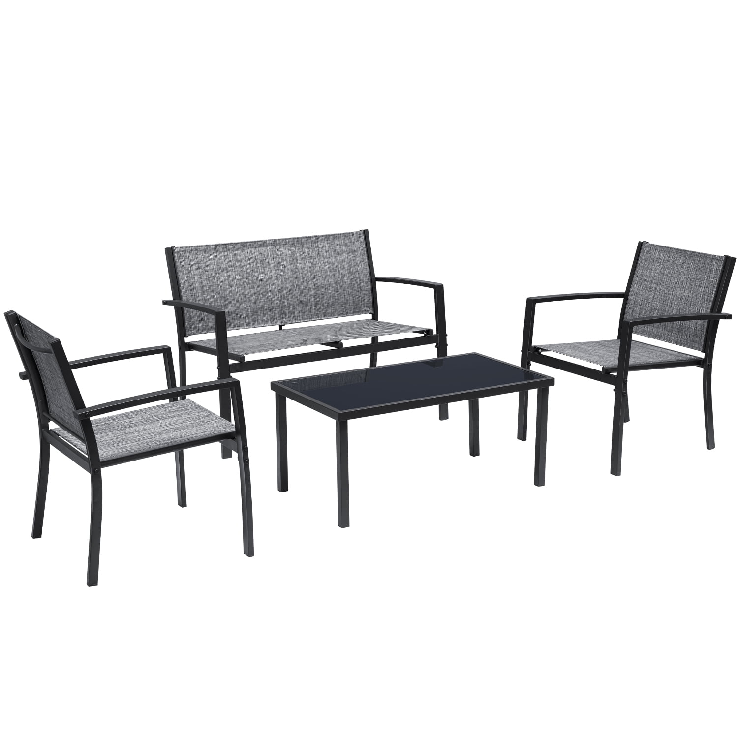 Devoko 4 Pieces Patio Furniture Outdoor furniture Outdoor Patio Furniture Set Textilene Bistro Set Modern Conversation Set Black Bistro Set with Loveseat Tea Table, Grey