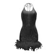 thumbnail image 5 of KHONTS Birthday Dresses for Women Halter Sleeveless Sequin Mesh Feather Party Dress Clubwear Black XXL, 5 of 8