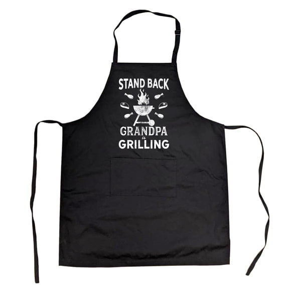 Stand Back Grandpa Is Grilling Cookout Apron Funny Grill BBQ Father's Day Smock