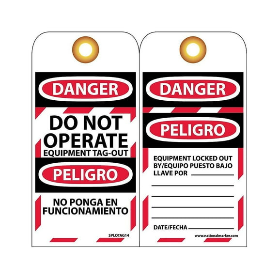 Bilingual Lockout Tags - Do Not Operate Equipment Tag-Out - 10/Pack